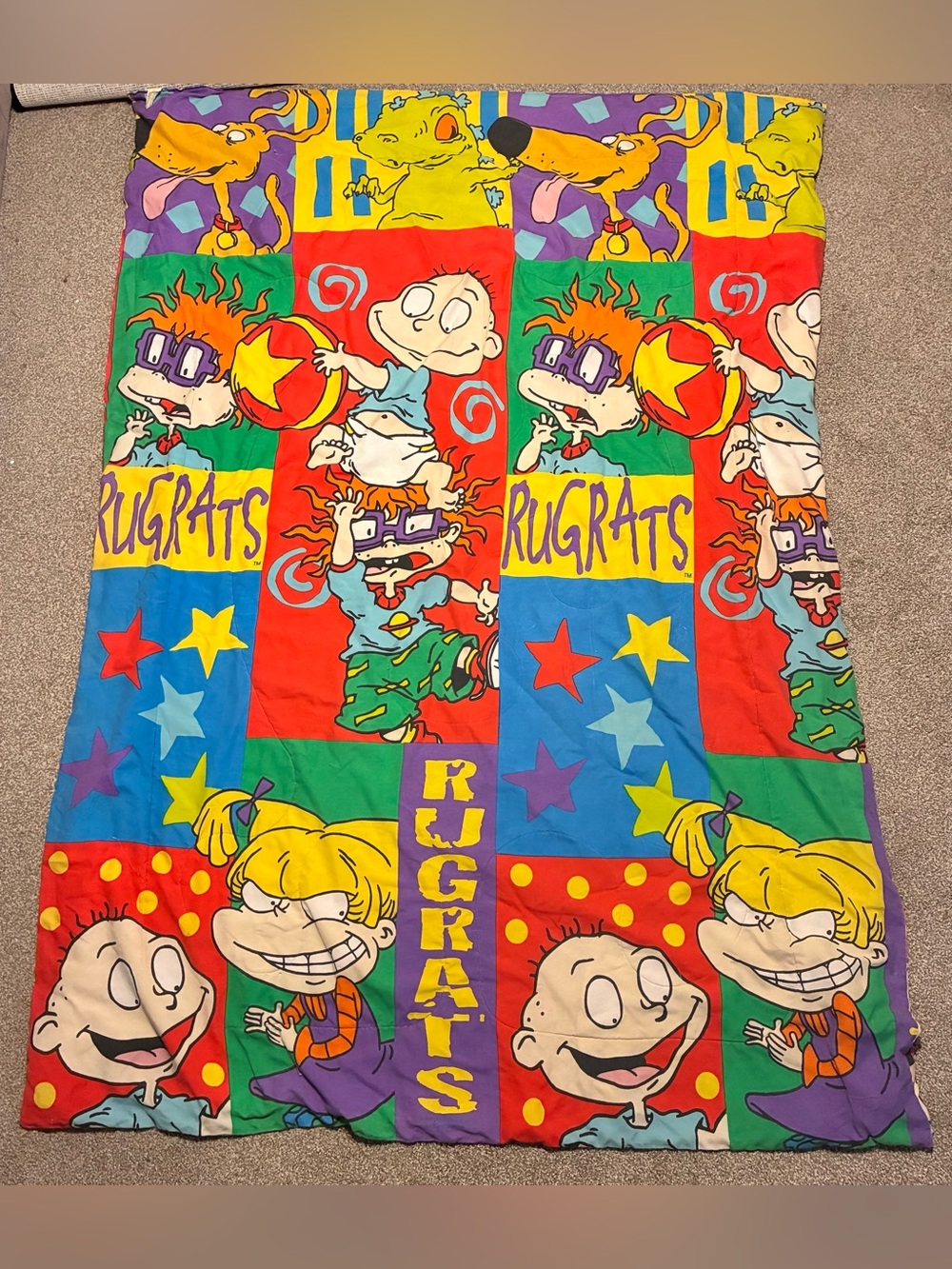 RUGRATS 1995 Comforter 2 Sided Tommy Pickles Reptar Angelica Spike 86" x 62"